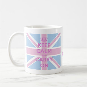 Keep Calm and Carry Onのピンクおよび青い英国国旗 コーヒーマグカップ
