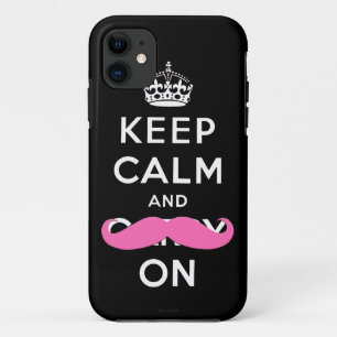Keep Calm and Carry Onのピンクの口ひげのiPhoneの場合 iPhone 11 ケース