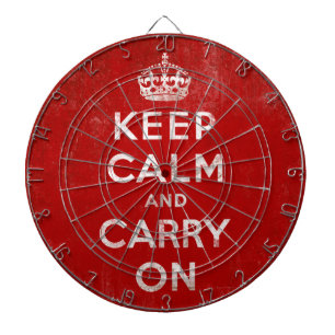 Keep Calm and Carry Onのヴィンテージのグランジな赤 ダーツボード