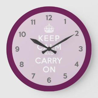 Keep Calm and Carry Onの熱情的な紫色 ラージ壁時計