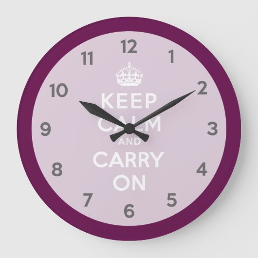 Keep Calm and Carry Onの熱情的な紫色 ラージ壁時計 (正面)