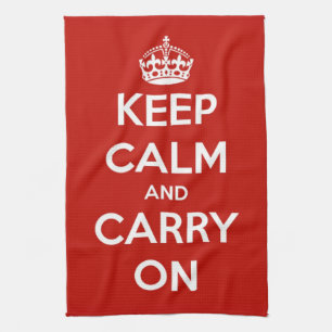 Keep Calm and Carry Onの赤い台所タオル キッチンタオル