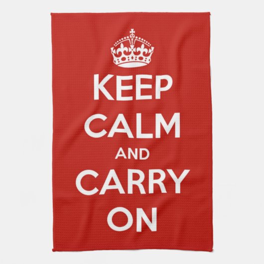 Keep Calm and Carry Onの赤い台所タオル キッチンタオル (縦)