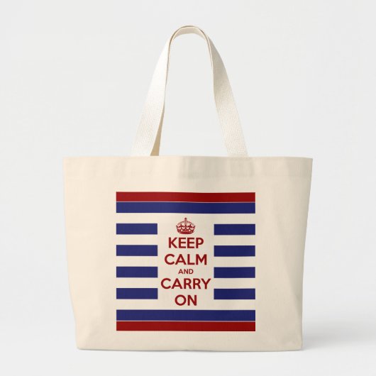 Keep Calm and Carry Onの赤い白くおよび青 ラージトートバッグ (正面)