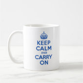 Keep Calm and Carry Onの青 コーヒーマグカップ (左)