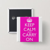 Keep Calm and Carry Onの鮮やかなピンク 缶バッジ (正面&裏面)