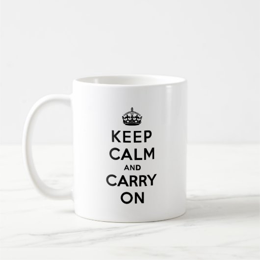 Keep Calm and Carry Onの黒い文字 コーヒーマグカップ (左)