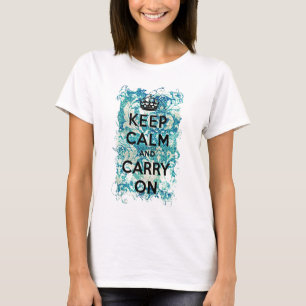 Keep Calm and Carry Onグランジ壁紙ダマスク Tシャツ