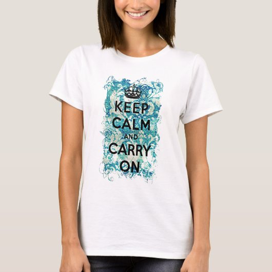 Keep Calm and Carry Onグランジ壁紙ダマスク Tシャツ (正面)