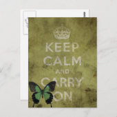 Keep Calm and Carry Onグリグランジーンと蝶 ポストカード (正面/裏面)