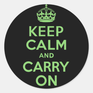 Keep Calm and Carry Onグリーンとブラック ラウンドシール