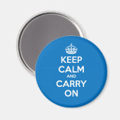 Keep Calm and Carry Onサークルマグネット – 青 マグネット (正面/裏面)