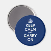 Keep Calm and Carry Onサークルマグネット – Dkブルー マグネット (正面/裏面)