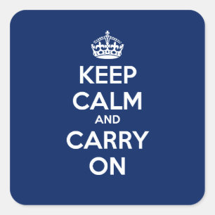 Keep Calm and Carry Onスクエアステッカー – Dkブルー スクエアシール
