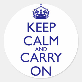 Keep Calm and Carry Onネイビーブルー文字 ラウンドシール