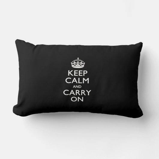 Keep Calm and Carry Onブラック ランバークッション (正面)