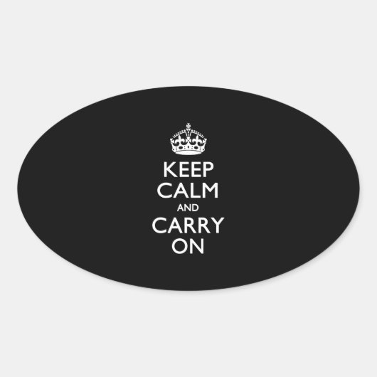 Keep Calm and Carry Onブラック 楕円形シール (正面)