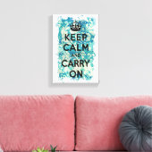 Keep Calm and Carry Onブルー壁紙ダマスク キャンバスプリント (インサイチュ (リビング))