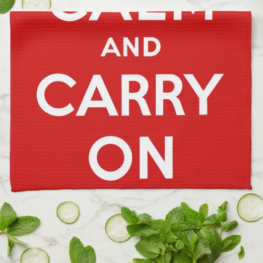 Keep Calm and Carry Onレッド キッチンタオル (折り畳み)