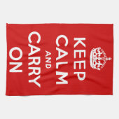 Keep Calm and Carry Onレッド キッチンタオル (横)