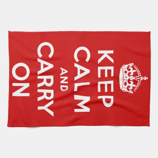Keep Calm and Carry Onレッド キッチンタオル (横)
