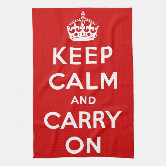 Keep Calm and Carry Onレッド キッチンタオル (縦)