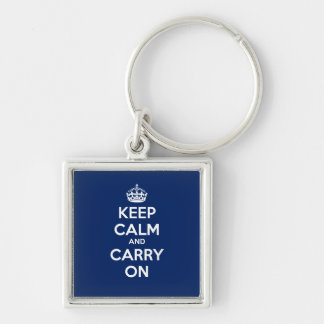 Keep Calm and Carry On正方形のKeychain - Dkの青 キーホルダー