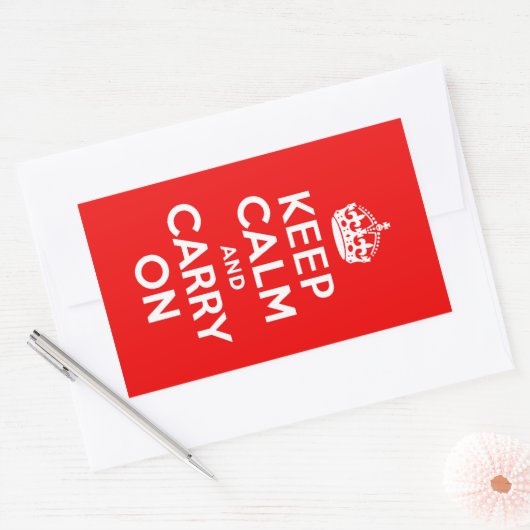 Keep Calm and Carry On赤 長方形シール (封筒)