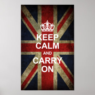 Keep Calm and Carry On -グランジなイギリスの旗 ポスター