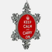 Keep Calm and Carry On スノーフレークピューターオーナメント (左)