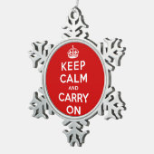 Keep Calm and Carry On スノーフレークピューターオーナメント (右)