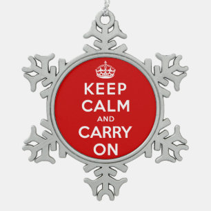 Keep Calm and Carry On スノーフレークピューターオーナメント