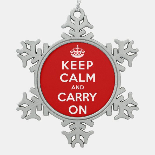 Keep Calm and Carry On スノーフレークピューターオーナメント (正面)
