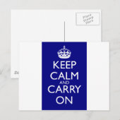 Keep Calm and Carry On：ネイビーブルー ポストカード (正面/裏面)