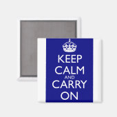 Keep Calm and Carry On：ネイビーブルー マグネット (正面/裏面)