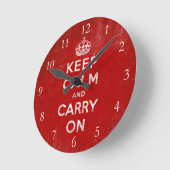 Keep Calm and Carry On、ヴィンテージ ラウンド壁時計 (傾斜)