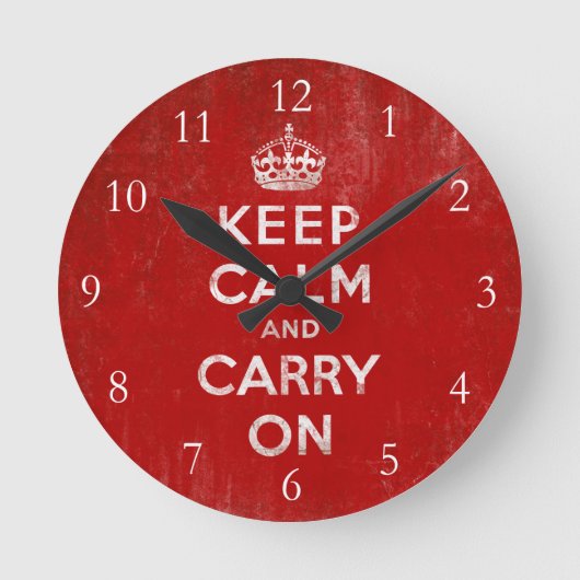 Keep Calm and Carry On、ヴィンテージ ラウンド壁時計 (正面)