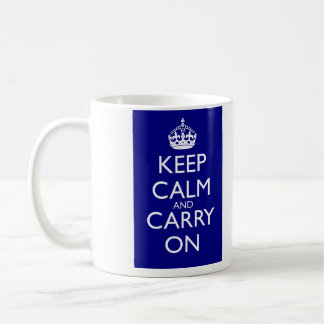 Keep Calm and Carry On: 濃紺 コーヒーマグカップ