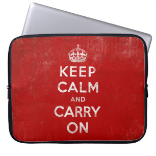 Keep Calm and Carry On、赤と白ヴィンテージ ラップトップスリーブ