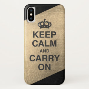 KEEP CALM AND CARRY ON/金ゴールド色ブロック iPhone X ケース