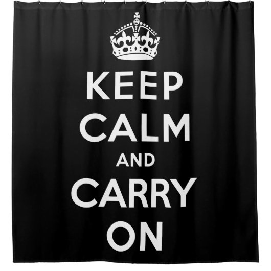 Keep Calm and Carry On(黒いデザイン) シャワーカーテン (正面)