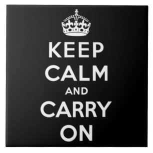 Keep Calm and Carry On(黒いデザイン) タイル
