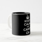 Keep Calm and Carry On(黒いデザイン) ツートーンマグカップ (正面左)