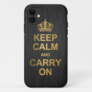 Keep Calm and Carry On -黒および金ゴールド iPhone 11 ケース
