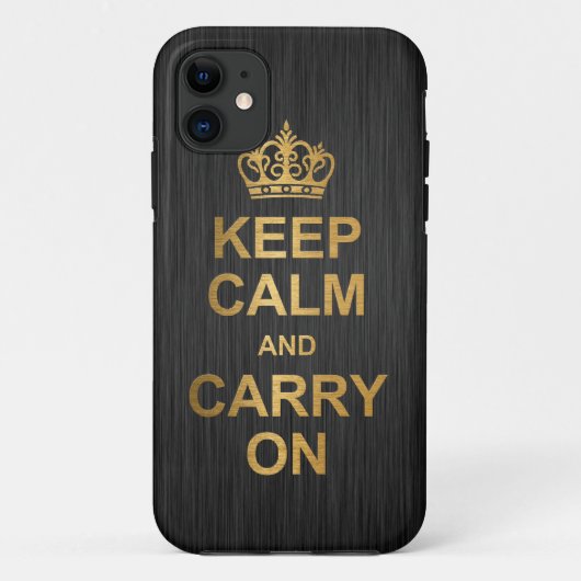 Keep Calm and Carry On -黒および金ゴールド Case-Mate iPhoneケース (裏面)