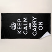 Keep Calm and Carry On(黒のデザイン) ビーチタオル (正面)