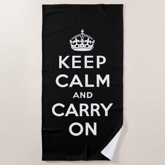 Keep Calm and Carry On(黒のデザイン) ビーチタオル (正面)