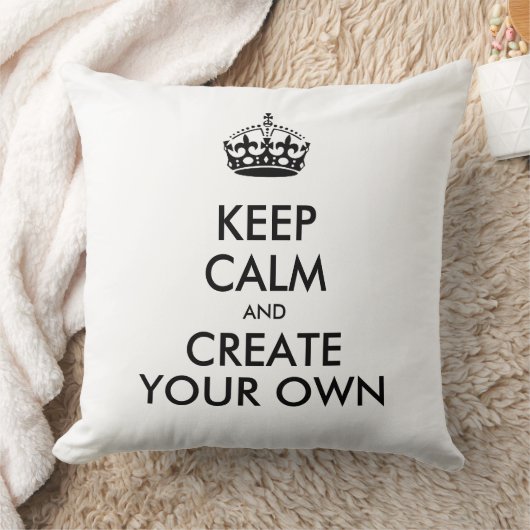 Keep Calm and Carry On Create Your Own Black クッション (ブランケット)