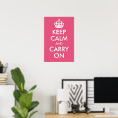 Keep Calm and Carry On Dark Pink Print ポスター (ホームオフィス)