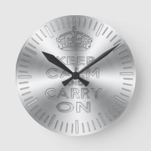 Keep calm and carry on shinning metal craved effec ラウンド壁時計